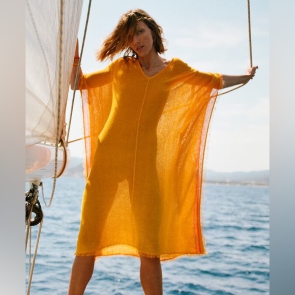Zara Dresses & Skirts - Zara nwt linen blend kaftan poncho cape dress